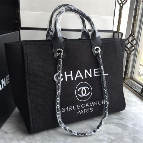 black and white chanel tote|chanel shopping tote price.